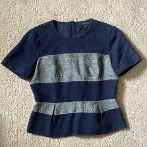 BCBGMAXAZRIA Necole Peplum Top Blue Color Block Cotton Blend Zip Up